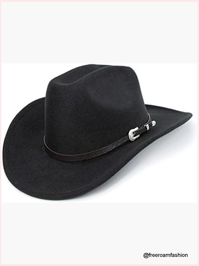Classic Roll Up Cowboy Hat With Buckle Belt - Unisex Fedora